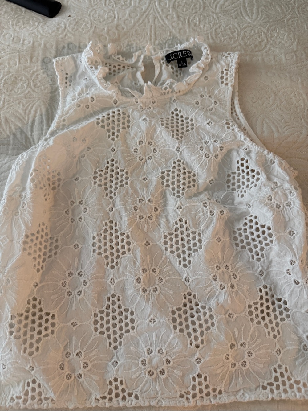 J. Crew White Floral Eyelet Lace Mock Neck Camisole